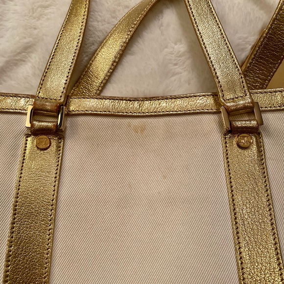 Vintage Celine White Canvas and Gold Leather Tote - Picture 7 of 11